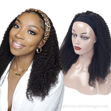 factory price head band human hair wigs, afro kinky curl head band wig human hair,100% brazilian human hair wigs